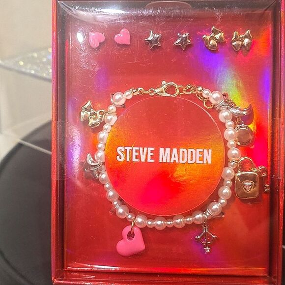 Steve Madden Pearl Charm Bracelet & Trio Earring Set - Picture 5 of 5